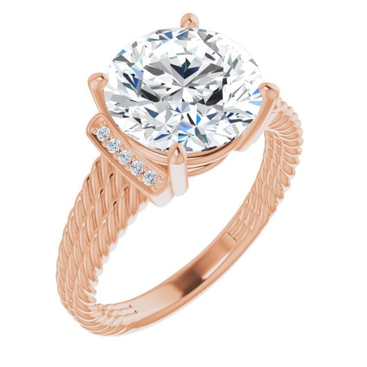 10K Rose Gold Customizable 11-stone Design featuring Round Cut Center, Vertical Round-Channel Accents & Wide Triple-Rope Band