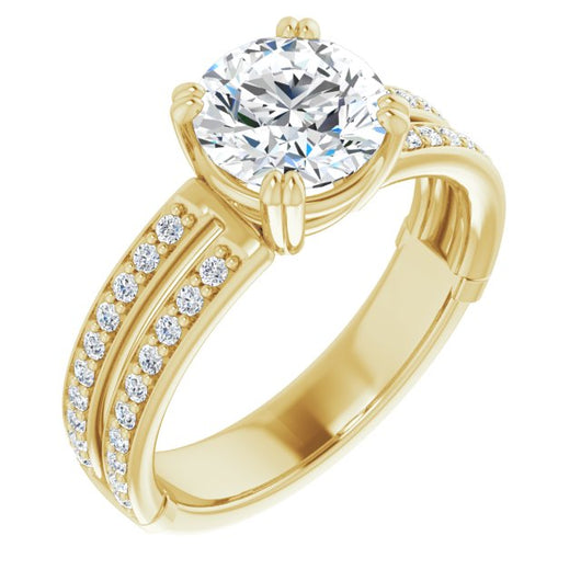 14K Yellow Gold Customizable Round Cut Design featuring Split Band with Accents