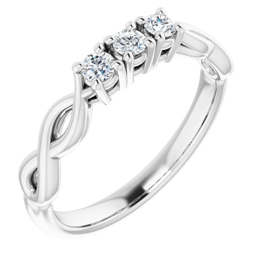 10K White Gold Customizable Triple Round Cut Design with Twisting Infinity Split Band