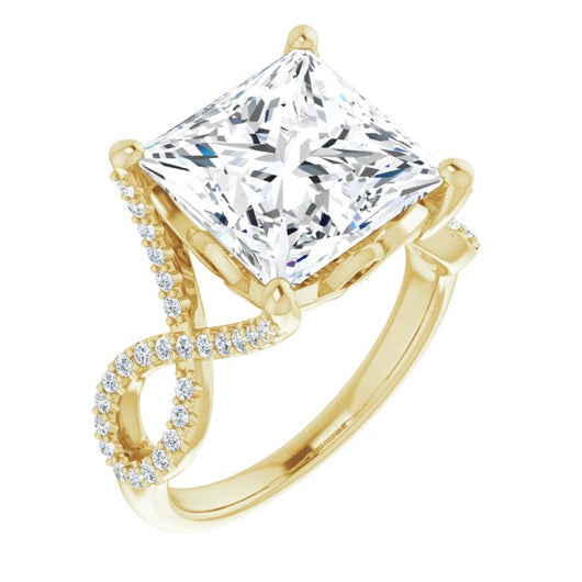 10K Yellow Gold Customizable Princess/Square Cut Design with Twisting Infinity-inspired, Pavé Split Band