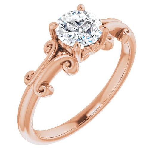 10K Rose Gold Customizable Round Cut Solitaire with Band Flourish and Decorative Trellis