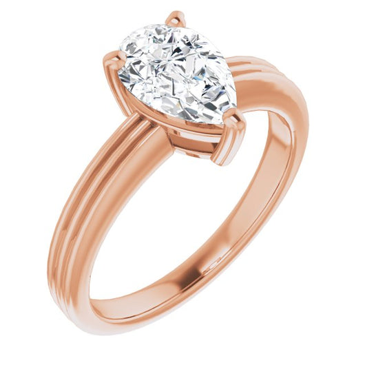 10K Rose Gold Customizable Pear Cut Solitaire with Double-Grooved Band