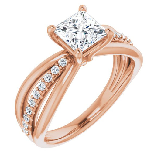 10K Rose Gold Customizable Princess/Square Cut Design with Tri-Split Accented Band