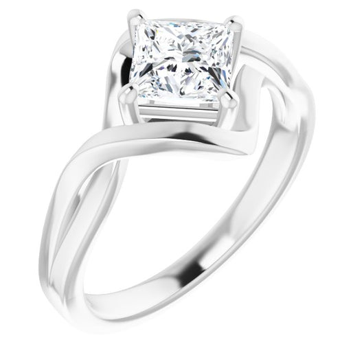 10K White Gold Customizable Princess/Square Cut Hurricane-inspired Bypass Solitaire