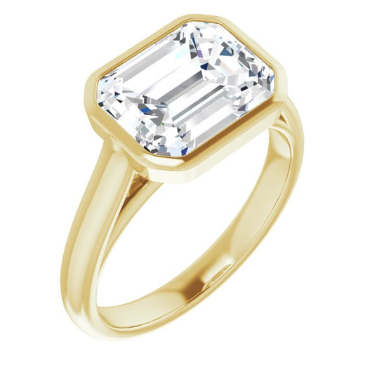 10K Yellow Gold Customizable Cathedral-Bezel Emerald/Radiant Cut 7-stone "Semi-Solitaire" Design