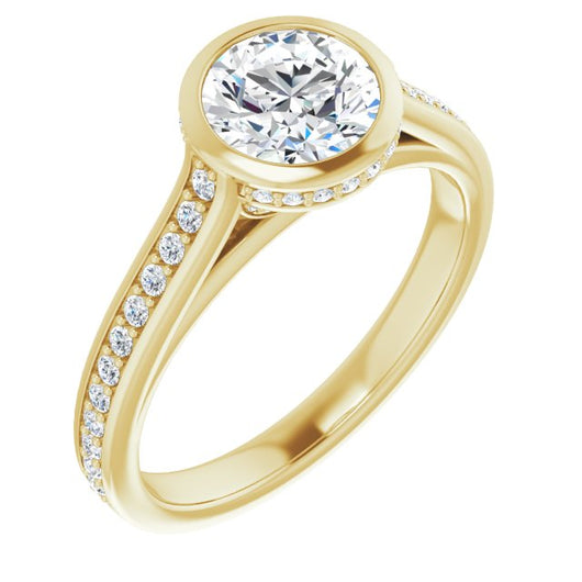 10K Yellow Gold Customizable Cathedral-Bezel Round Cut Design with Under Halo and Shared Prong Band