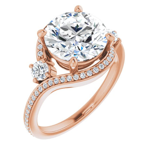 10K Rose Gold Customizable Round Cut Bypass Design with Semi-Halo and Accented Band