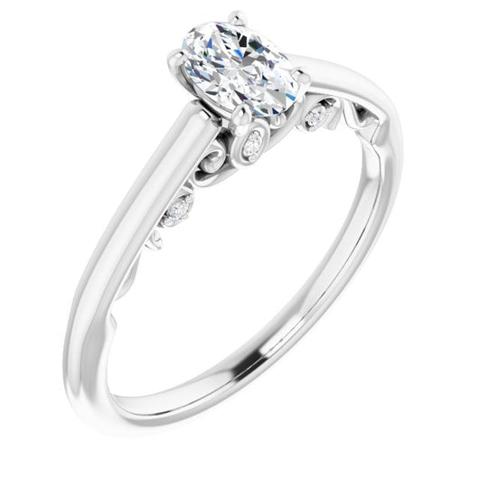 10K White Gold Customizable Cathedral-set Oval Cut Style featuring Peekaboo Trellis Hidden Stones