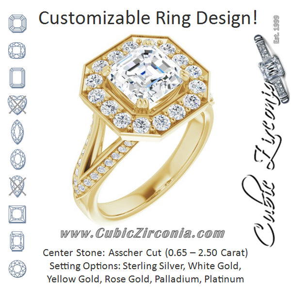 Cubic Zirconia Engagement Ring- The Darsha (Customizable Asscher Cut Center with Large-Accented Halo and Split Shared Prong Band)