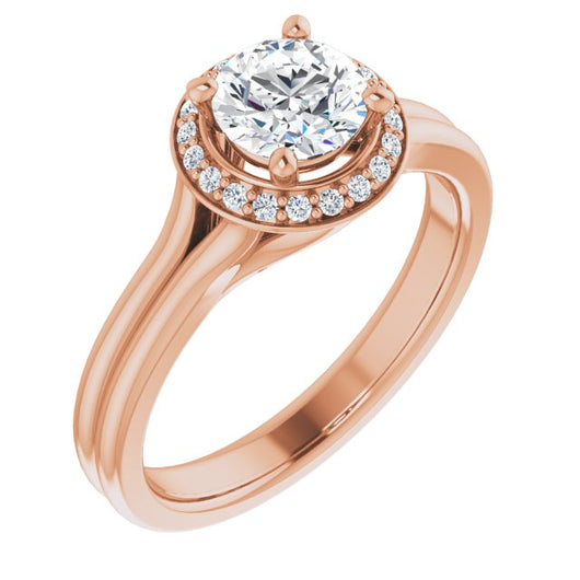 10K Rose Gold Customizable Cathedral-set Round Cut Design with Split-band & Halo Accents