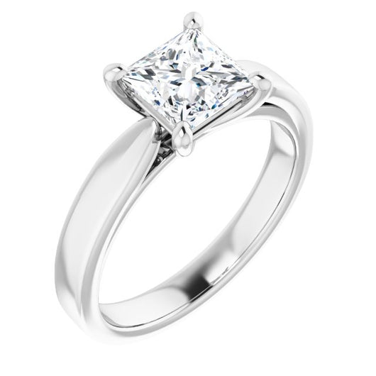 10K White Gold Customizable Princess/Square Cut Cathedral Solitaire with Wide Tapered Band