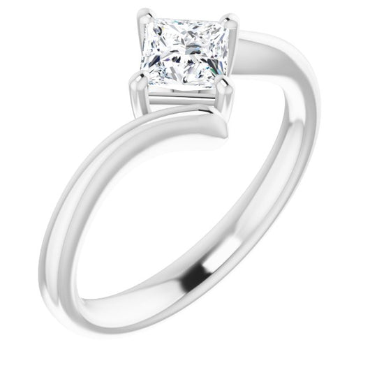 10K White Gold Customizable Princess/Square Cut Solitaire with Thin, Bypass-style Band