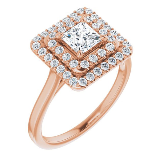 10K Rose Gold Customizable Cathedral-set Princess/Square Cut Design with Double Halo