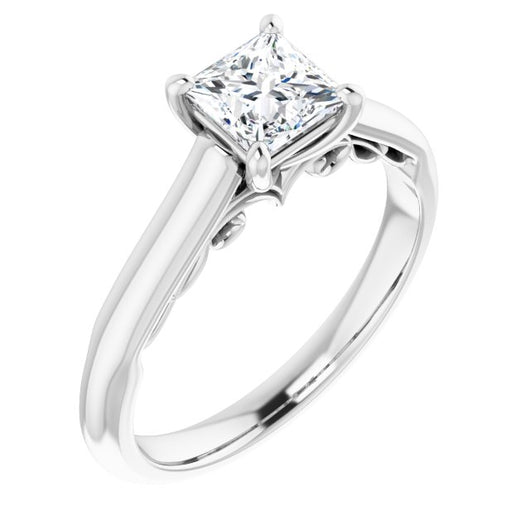 10K White Gold Customizable Princess/Square Cut Cathedral Solitaire with Two-Tone Option Decorative Trellis 'Down Under'