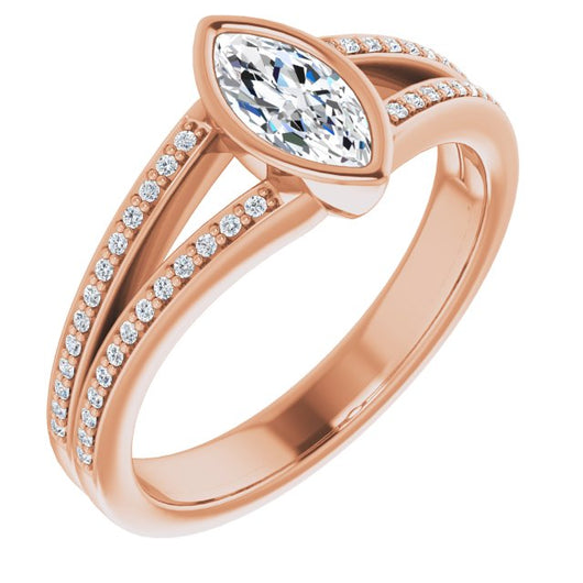 10K Rose Gold Customizable Bezel-set Marquise Cut Design with Split Shared Prong Band