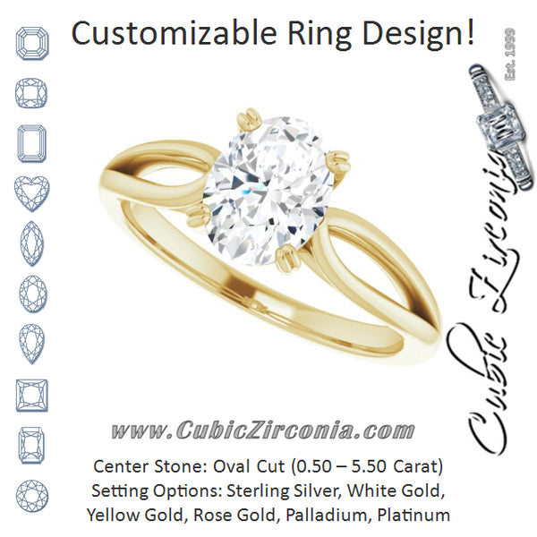 Cubic Zirconia Engagement Ring- The Gayle (Customizable Oval Cut Solitaire with Wide-Split Band)