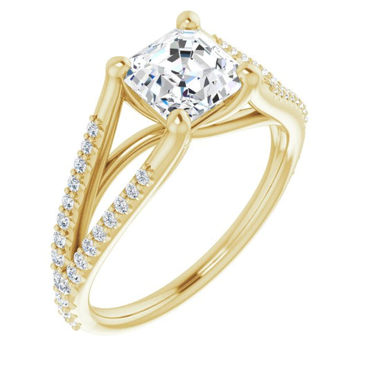 10K Yellow Gold Customizable Cathedral-raised Asscher Cut Center with Exquisite Accented Split-band