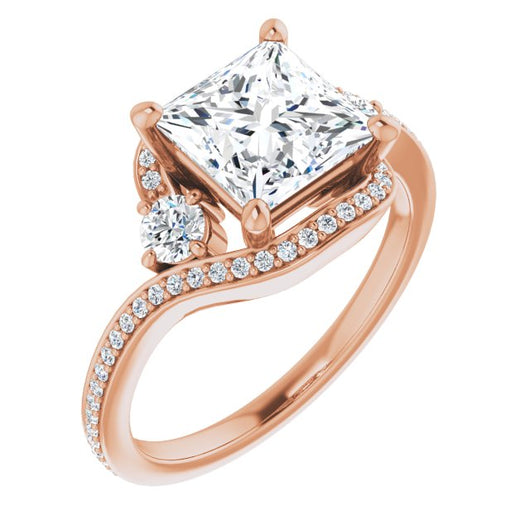 10K Rose Gold Customizable Princess/Square Cut Bypass Design with Semi-Halo and Accented Band