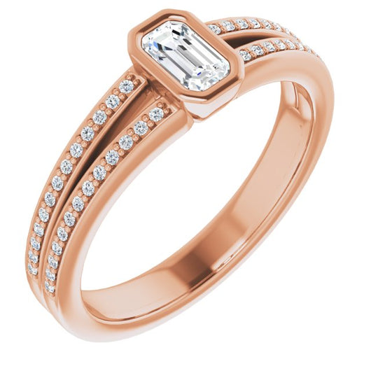 10K Rose Gold Customizable Bezel-set Emerald/Radiant Cut Design with Split Shared Prong Band