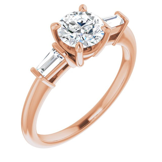 10K Rose Gold Customizable 3-stone Round Cut Design with Dual Baguette Accents)