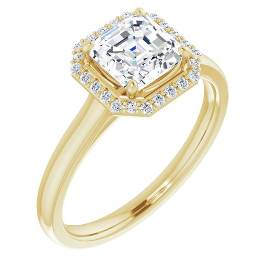 10K Yellow Gold Customizable Halo-Styled Cathedral Asscher Cut Design