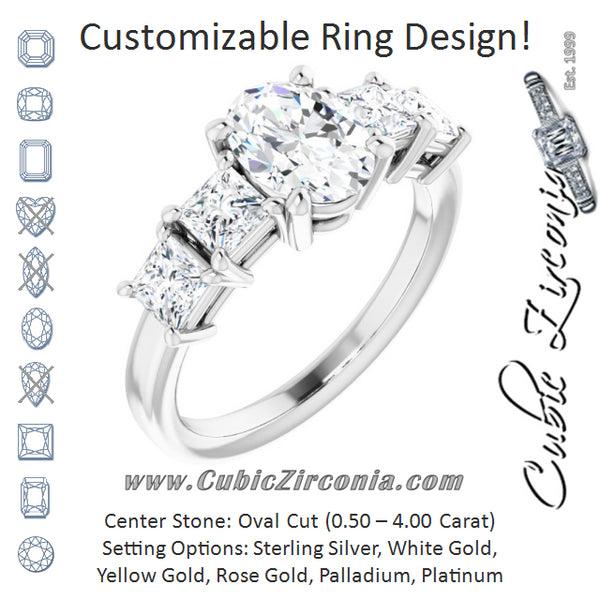 Cubic Zirconia Engagement Ring- The Abril (Customizable 5-stone Oval Cut Style with Quad Princess-Cut Accents)