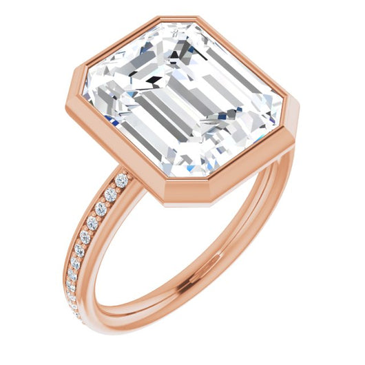 10K Rose Gold Customizable Bezel-Set Emerald/Radiant Cut Center with Thin Shared Prong Band