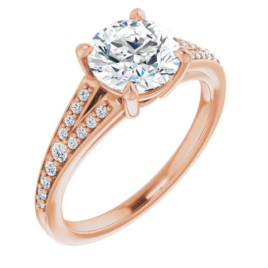 10K Rose Gold Customizable Round Cut Center with Thin Split-Shared Prong Band