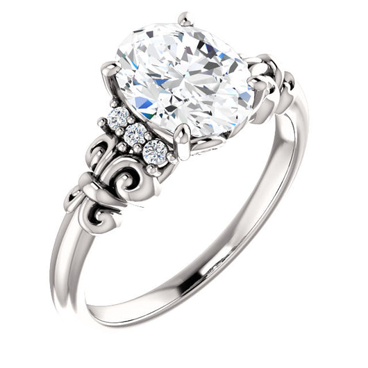 10K White Gold Customizable 7-stone Oval Cut Design with Vertical Round-Channel Accents