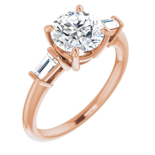 10K Rose Gold Customizable 3-stone Round Cut Design with Dual Baguette Accents)