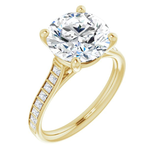 10K Yellow Gold Customizable Round Cut Style with Princess Channel Bar Setting