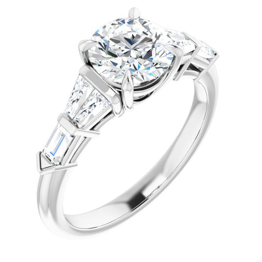 10K White Gold Customizable 7-stone Design with Round Cut Center and Baguette Accents