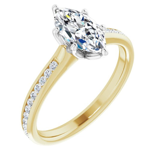 14K Yellow & White Gold Customizable 6-prong Marquise Cut Design with Round Channel Accents