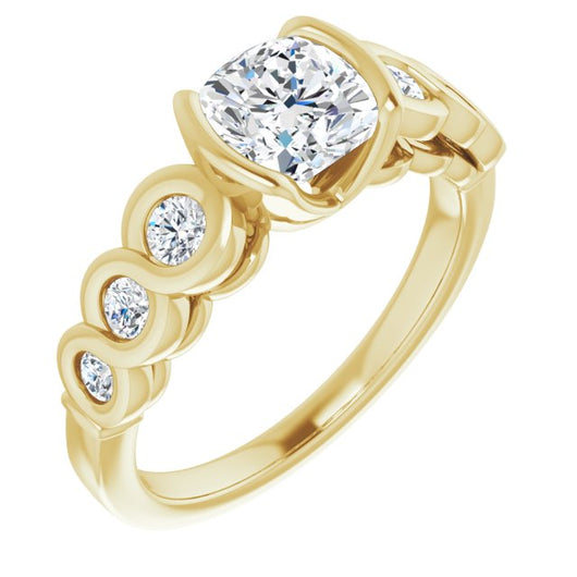 10K Yellow Gold Customizable 7-stone Cushion Cut Design with Interlocking Infinity Band