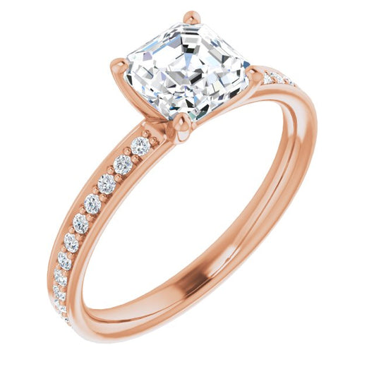 10K Rose Gold Customizable Classic Prong-set Asscher Cut Design with Shared Prong Band