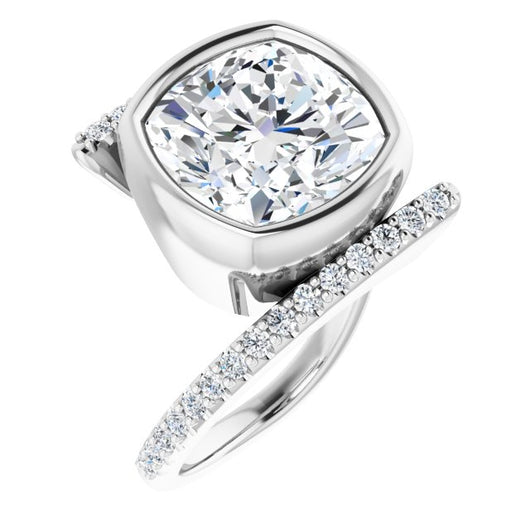 10K White Gold Customizable Bezel-set Cushion Cut Design with Bypass Pavé Band