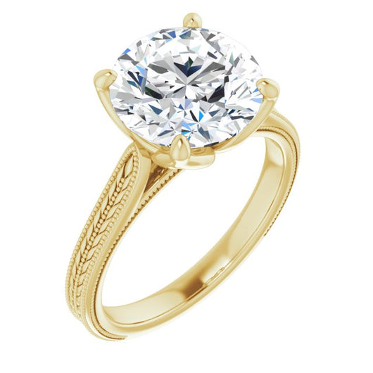 10K Yellow Gold Customizable Round Cut Solitaire with Wheat-inspired Band 