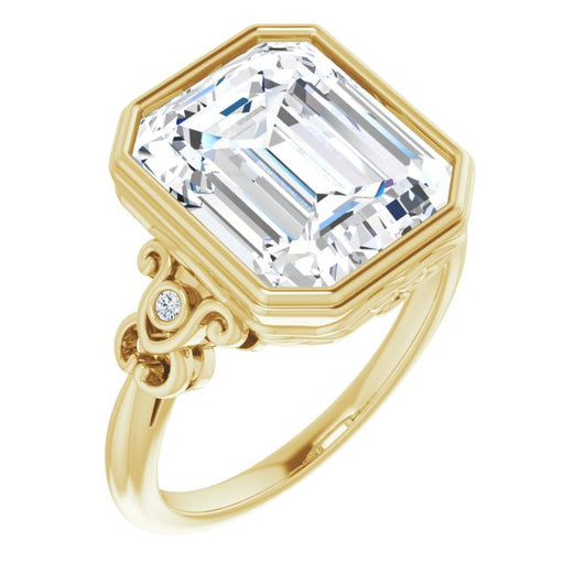 10K Yellow Gold Customizable 5-stone Design with Emerald/Radiant Cut Center and Quad Round-Bezel Accents