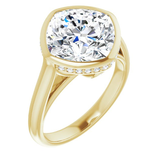 10K Yellow Gold Customizable Cushion Cut Semi-Solitaire with Under-Halo and Peekaboo Cluster