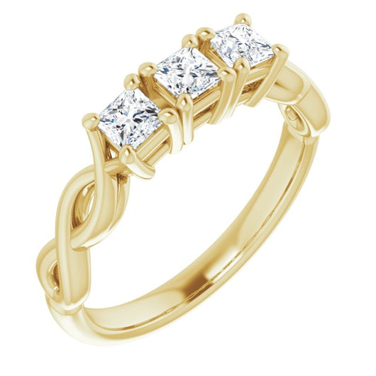 10K Yellow Gold Customizable Triple Princess/Square Cut Design with Twisting Infinity Split Band