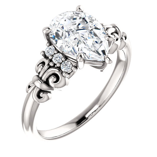 10K White Gold Customizable 7-stone Pear Cut Design with Vertical Round-Channel Accents