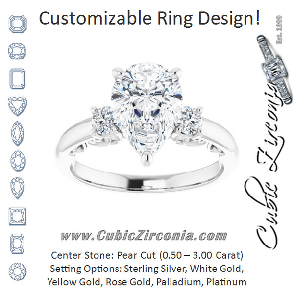 Cubic Zirconia Engagement Ring- The Danika (Customizable Pear Cut 3-stone Style featuring Heart-Motif Band Enhancement)