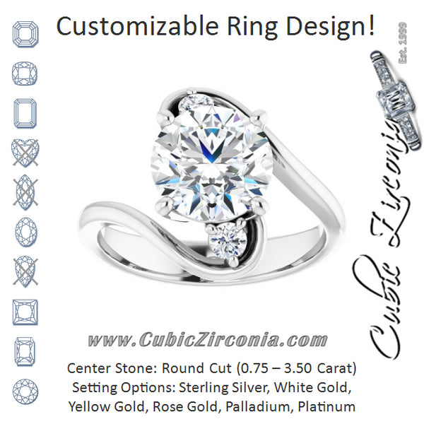 Cubic Zirconia Engagement Ring- The Clarice (Customizable 3-stone Round Cut Setting featuring Artisan Bypass)