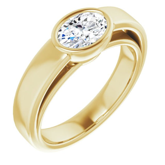 10K Yellow Gold Customizable Cathedral-Bezel Oval Cut Solitaire with Wide Band