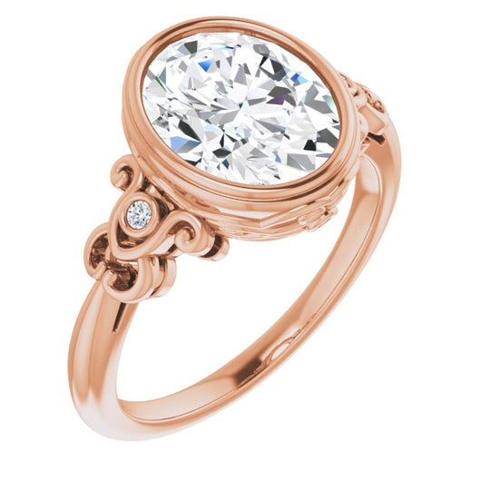 10K Rose Gold Customizable 5-stone Design with Oval Cut Center and Quad Round-Bezel Accents