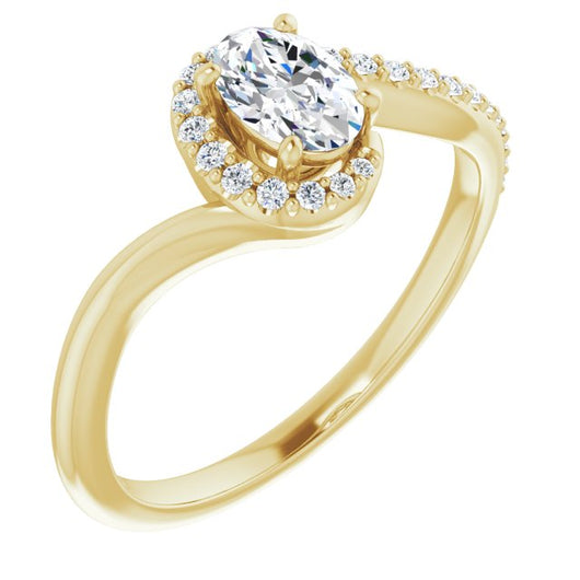 10K Yellow Gold Customizable Oval Cut Design with Swooping Pavé Bypass Band