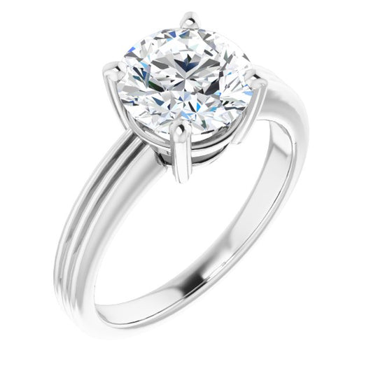 10K White Gold Customizable Round Cut Solitaire with Double-Grooved Band