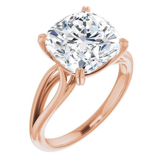 10K Rose Gold Customizable Cushion Cut Solitaire with Wide-Split Band