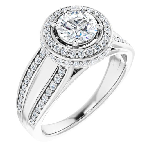 10K White Gold Customizable Halo-style Round Cut with Under-halo & Ultra-wide Band