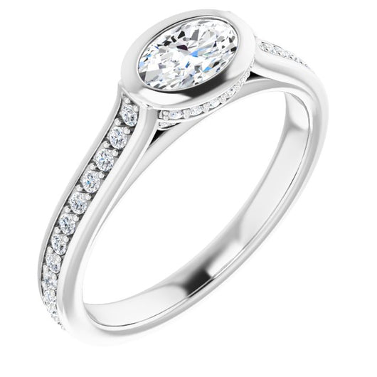 10K White Gold Customizable Cathedral-Bezel Oval Cut Design with Under Halo and Shared Prong Band